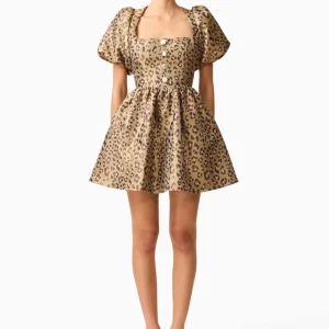 Elara Romper Mini Dress in Leopard Print